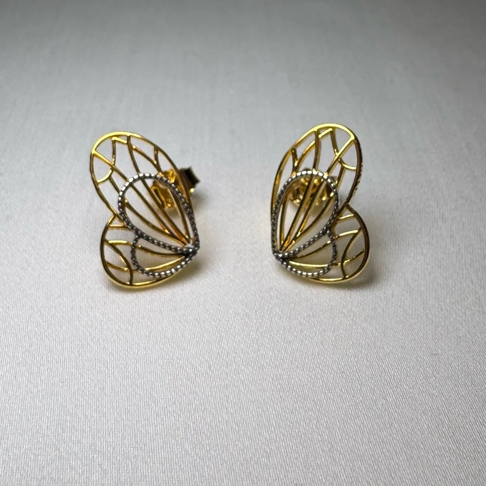 Pandora Butterfly Wings Shine Openwork Gold Silver Stud Earrings